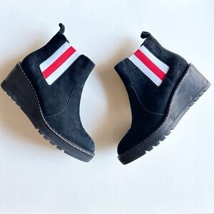 Cecelia New York Black Suede Gemma Slip On low Wedge Bootie